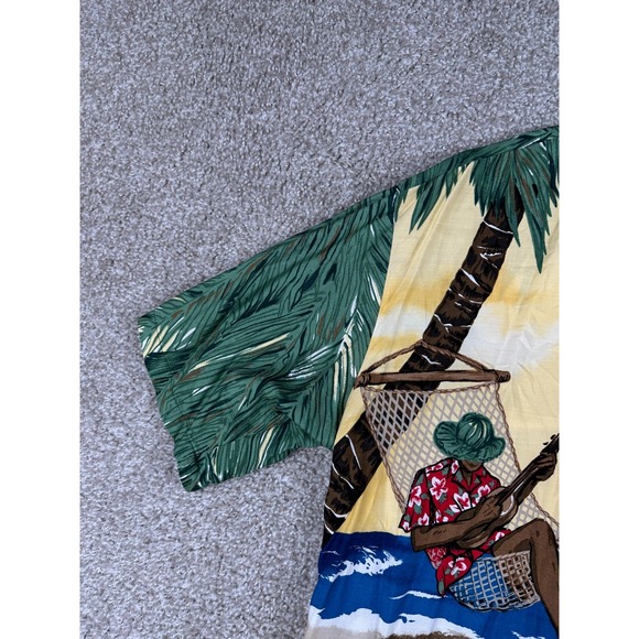 Vintage Tori Richard Shirt Mens XL Hawaiian Aloha Beach Palm Sunset Ukulele 90s - Picture 4 of 9